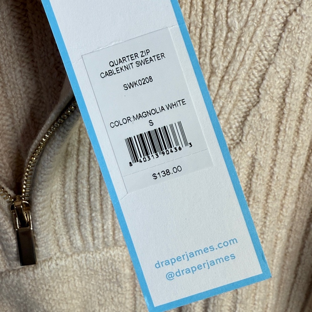 Draper James Quarter Gold Zipper Cableknit Sweater in Cream Ivory NEW W2011 Sz S - Picture 9 of 12